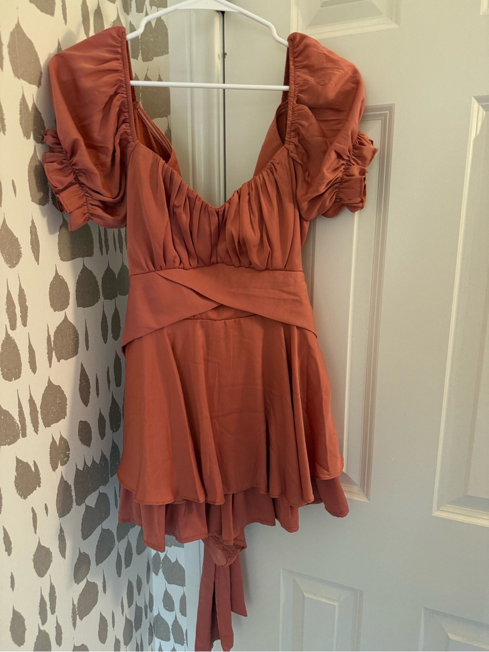American Threads Rust Orange Smocked Mini Dress